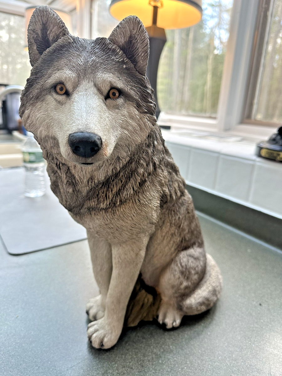 Exclusive-Sitting Wolf Resin Statue, Garden/Home Decor, Wild