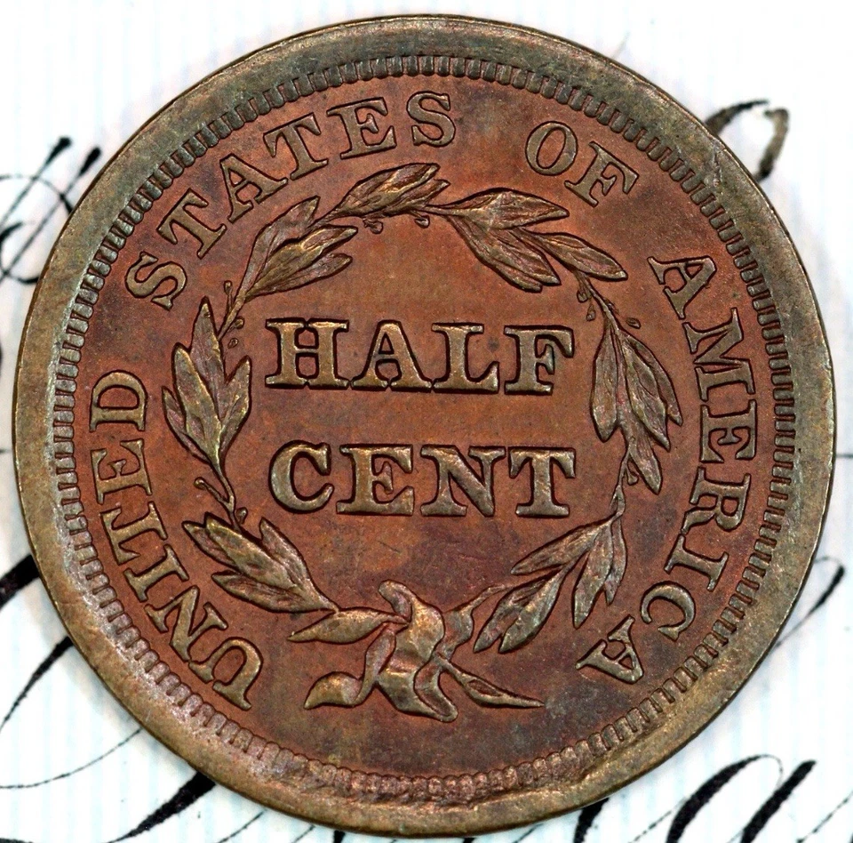 1857 SUPERB+ GEM BU MS BRAIDED HAIR HALF-CENT DC345 FROM MATTHEWS HOARD - Image 2 of 3