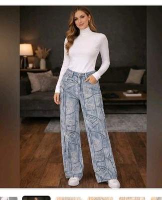 Forever 21 Premium Women s Patchwork Print Wide Leg Jeans Size 29