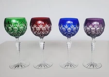 Set of 4 AJKA FLORDERIS Multicolor Wine Glasses Bohemian 8" - READ