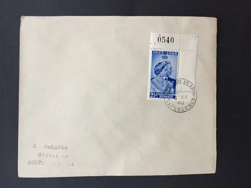T FALKLAND ISLANDS DEPENDANCIES 1948 SILVER WEDDING NE CORNER FDC COVER TO LOCAL