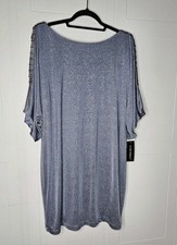Cachet Dress Gray Mini Drape Short Sleeve Cowl Back Glitter Rhinestone 16
