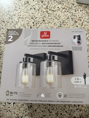 Globe 2-Pack Wall Sconce Rechargeable Brand Black