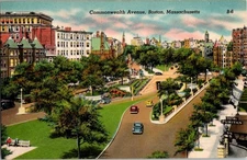 Vintage Commonwealth Avenue Boston Linen Postcard Hotel Puritan B-6