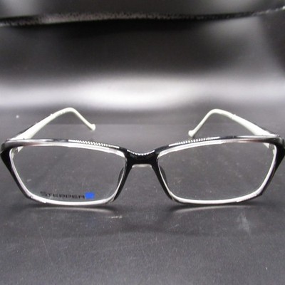 STEPPER Eyeglass Frames STS-10033 F970 Black White Rectangular Full Rim