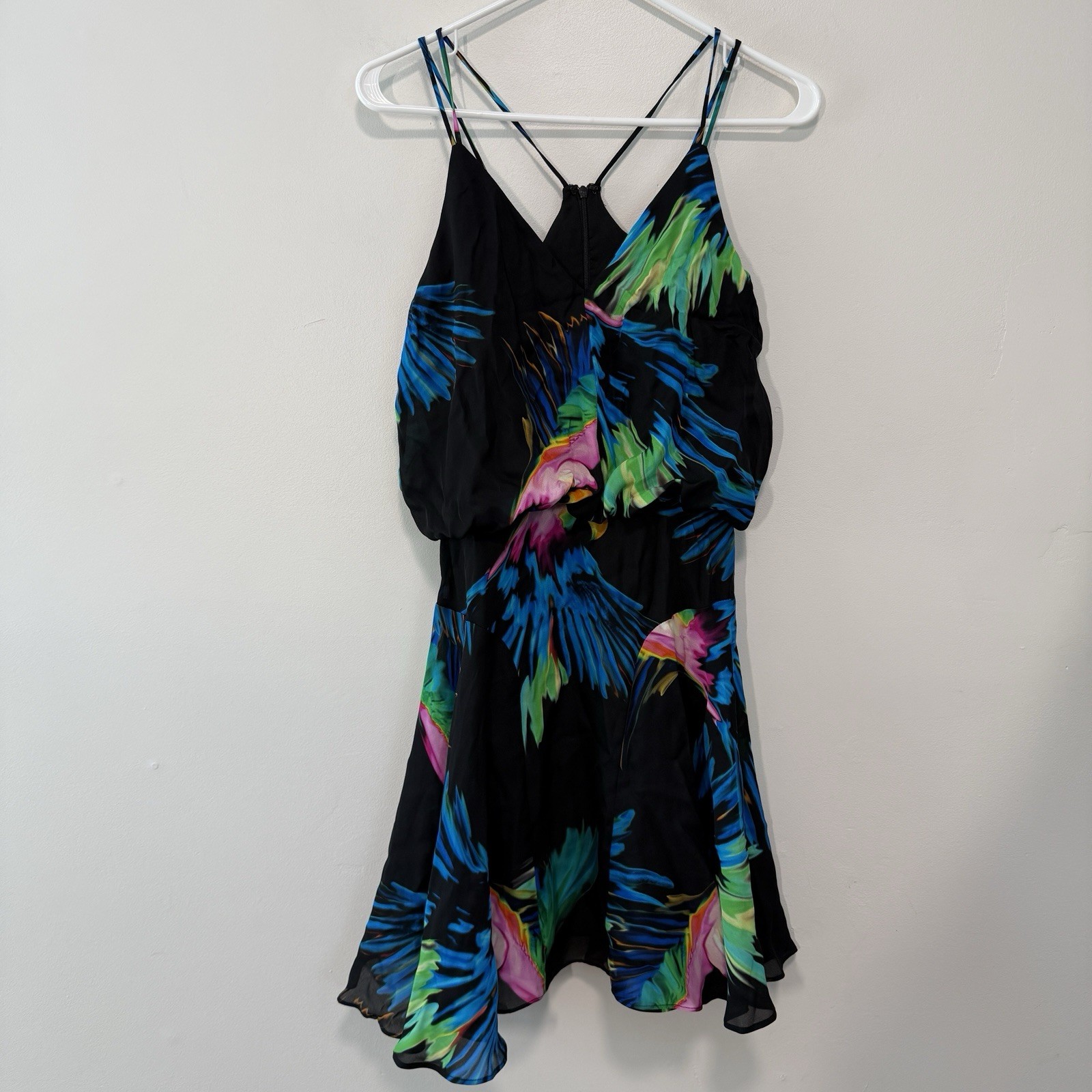 Milly NWT Silk Black Parrot Tropical Multicolor Print Tank Mini Dress Size 2