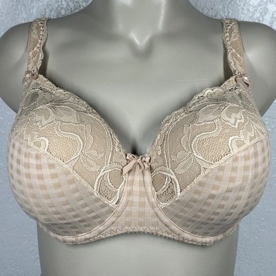 Prima Donna Madison Side Support Wire Bra UK 40F Unpadded Cafe Latte Lace Bows