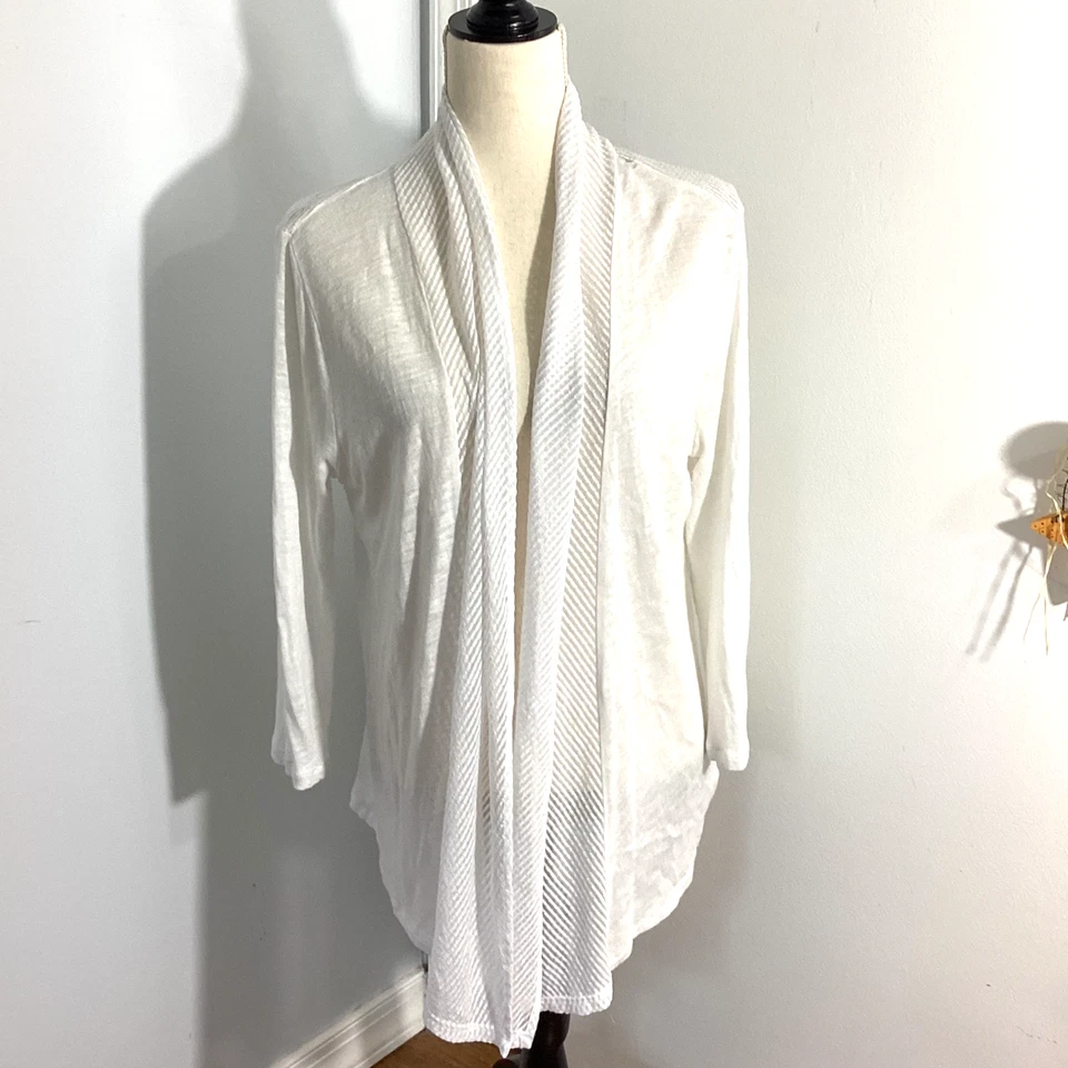 CÁRDIGAN SPENSE MUJER XL BLANCO FRENTE ABIERTO MEZCLA LINO Foto 2 de 4