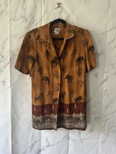 VTG R&M RICHARDS KAREN WONG Elephant Print WOMENS Top 14 - MADE IN USA