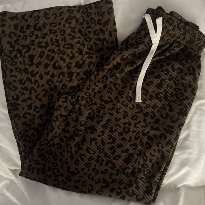 Trendy Leopard Wide Leg Pants XL Womens Clothing