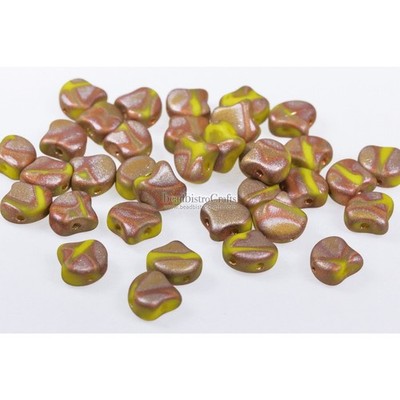 Czech GINKO 2-Hole Beads, Opaque Limon Full CAPRI Gold Matte BATIK ~ 30 Pieces