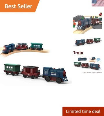 Motorized Train Toy Set - 3-Piece Battery Operated for Wooden Tracks, Ages 3+