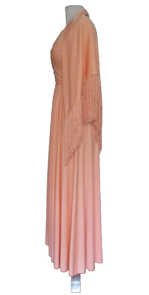 Maxi Vestido Perullo Fred Perlberg Vintage Años 70 y Mantón con Flecos a Juego XS/S Mujer Foto 2 de 4