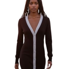 Alice + Olivia Alcina Rib Knit Dress Black White  Midi Cardigan Saks Fifth Ave