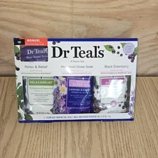 Dr Teal s 4pc Bath Salt Soak Set-Eucalyptus-Melatonin-Black Elderberry NIB