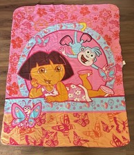 VINTAGE Dora the Explorer  Boots Flowers Plush Blanket Here We Go Nick Jr Y2K
