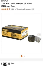 15ga Dewalt Coil Nails 3in X 0.12in Metal Coated