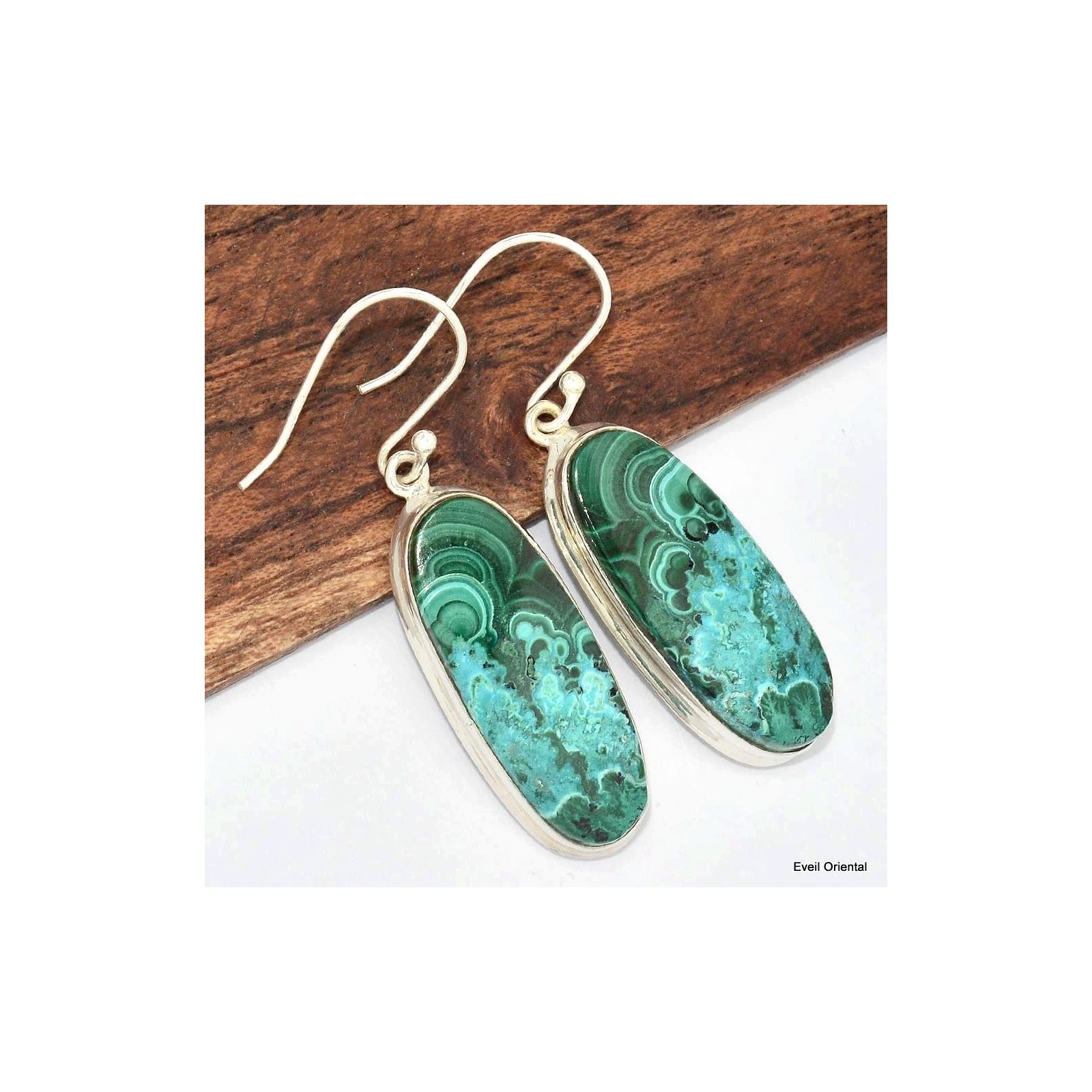 Boucles d'oreilles malachite et chrysocolle KC75.2 pour vos tenues de soirée