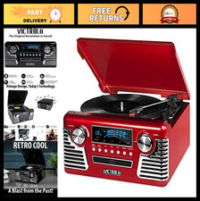 Retro Bluetooth Record Player  Multimedia Center - 3-Speed Turntable, CD, AM/FM