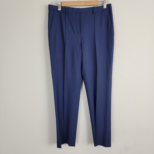 Theory Hartsdale pantaloni dritti in lana tracciabili blu donna 4 carriere cuciture anteriori - Foto 1 di 13