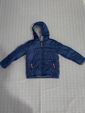 Class Club 2 in 1 Puffer Jacket Boys 6/7 Gray Blue Hooded Full Zip Winter Wear