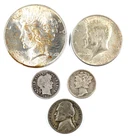 LOT 5 Silver Coins Morgan Silver Dollar JFK Half Barber Mercury War Nickel