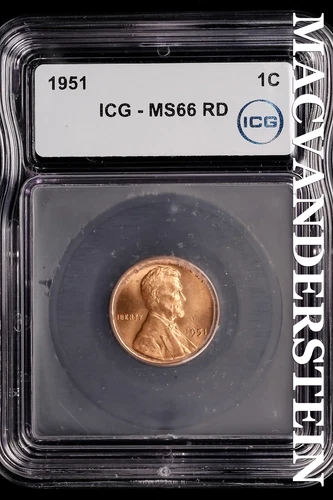 1951 Lincoln Wheat Cent-ICG MS 66 RD Choice Gem BU No Reserve #SLL927