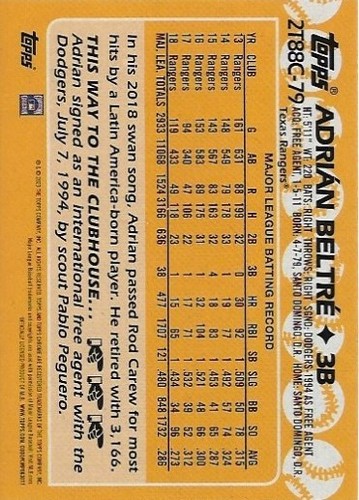 2023 Topps 2 88 Silver Pack #2T88C-79 Adrian Beltre Texas Rangers - Picture 2 of 2