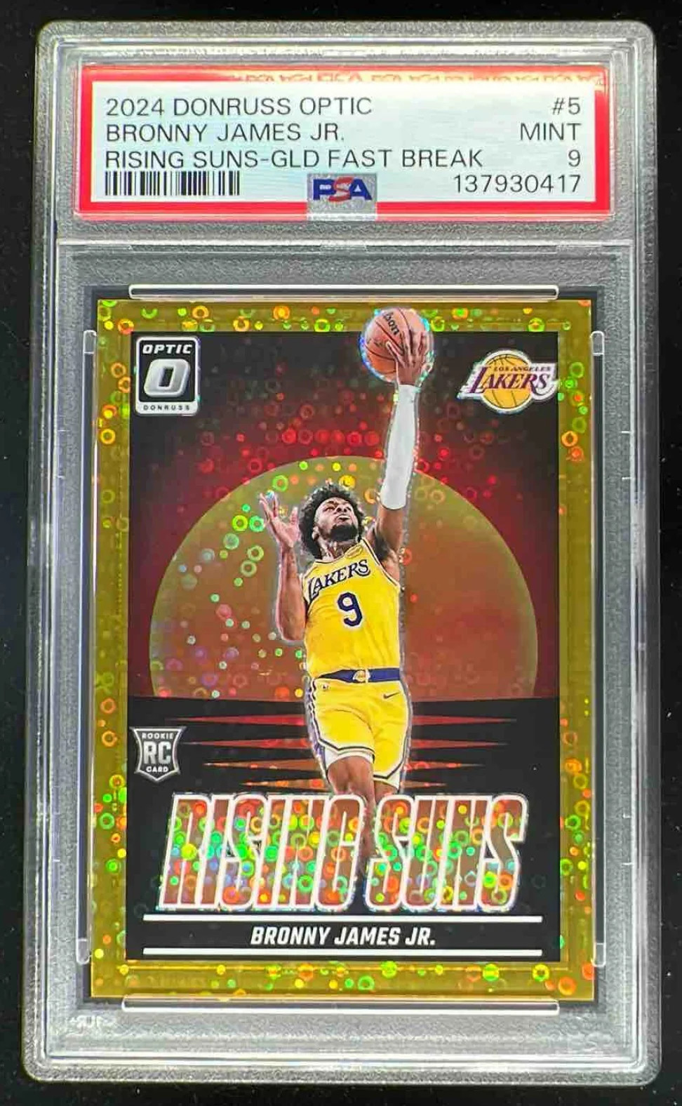 2024 Donruss Optic Rising Suns Fast Break Gold #5 Bronny James Jr. RC /10 PSA 9