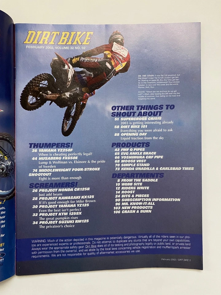 Dirt Bike Magazine February 2002 8 New 4 Strokes 5 Hi Tech Projects - Image 3 of 3