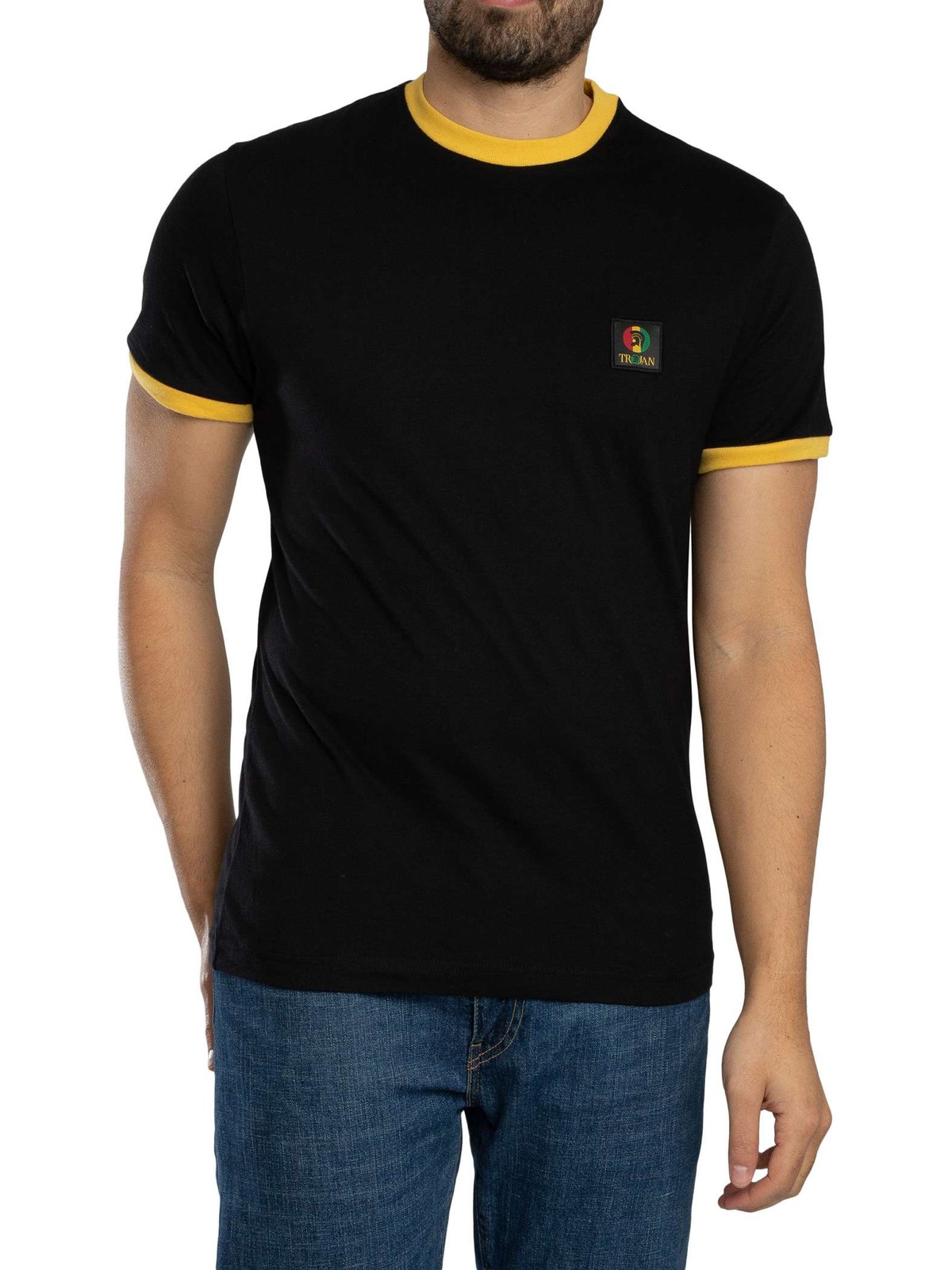 Trojan Mens Flag Badge Ringer T-Shirt Black 9690₽