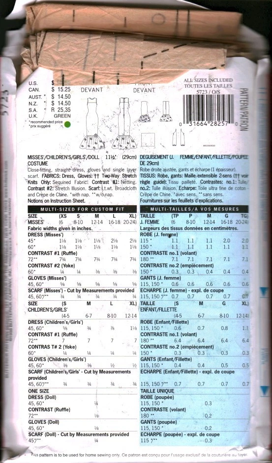 5723 Butterick SEWING Pattern Mother & Daughter Matching Dress Gloves Scarf oop - Image 2 of 2