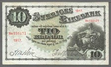 Sweden 1917 10 Kronor P 27l +VF