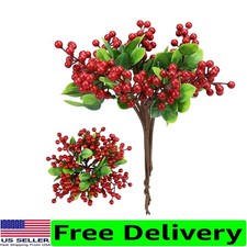 6 Pack Artificial Red Berry Stems - Perfect for Festive Xmas Decor and Crafts