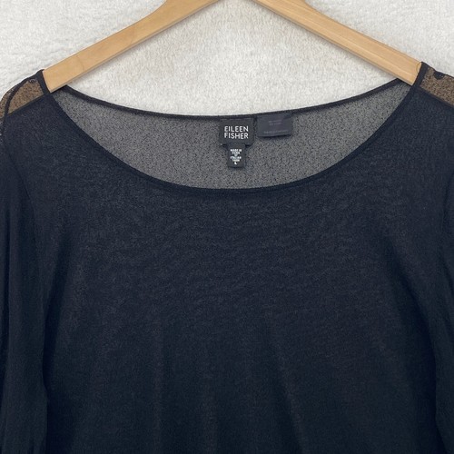 EILEEN FISHER Sweater L Viscose Crepe Sheer Cropped Top Pullover Black - Picture 4 of 10