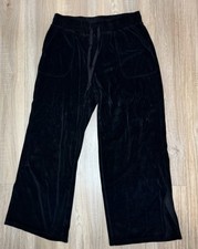 JoyLab Women s Black Velour Wide Leg Pants Size L Drawstring Slit Hem Pockets