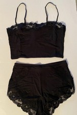 Victoria  s Secret Small Camisole Set Lingerie Black Modal Lace Trim Pretty NWT 