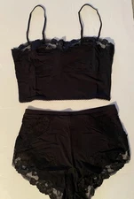 Victoria’s Secret Small Camisole Set Lingerie Black Modal Lace Trim Pretty NWT!