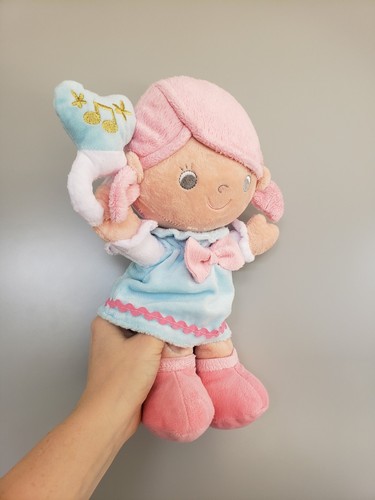 ELC Girl With Pink Hair In Blue Dress Rag Doll Rattle Soft Plush Toy 8-11” - Picture 3 of 6