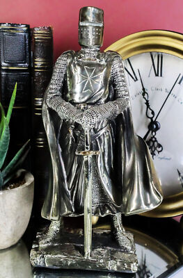 Medieval Holy Roman Empire Caped Crusader Knight w/ Sword Statue Suit Of Armor