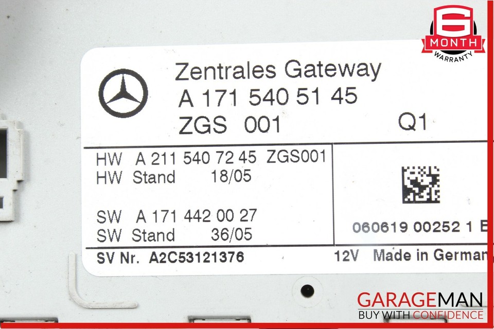 05-11 Mercedes R171 SLK280 SLK300 SLK350 Central Gateway Control Module ...