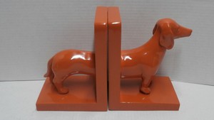 Pottery Barn Kids Orange Dog Bookends Dachsund Wiener Dog In