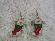 Snowman Stocking Christmas Pierced Earrings D56 