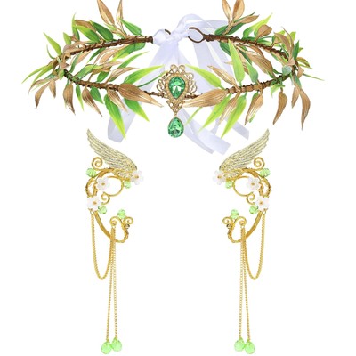 Fairy Leaf Headband Elf Ear Cuffs Crown Cosplay Accessories for Women Amazon.com: Glenmal 3 Pcs Elf Ear Cuffs and Crown Halloween  main image 4