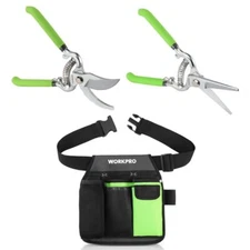 WORKPRO 2-Piece Pruning Shears Set 8'' Blades w/5-Pockets Garden Waist Tool Belt