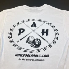 POOL A HOLIC BILLARDS EIGHT BALL TEE T SHIRT Sz Mens S White 