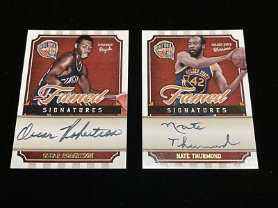 Oscar Robertson & Nate Thurmond Auto 2010 Panini Famed Signatures Card Lot (2)