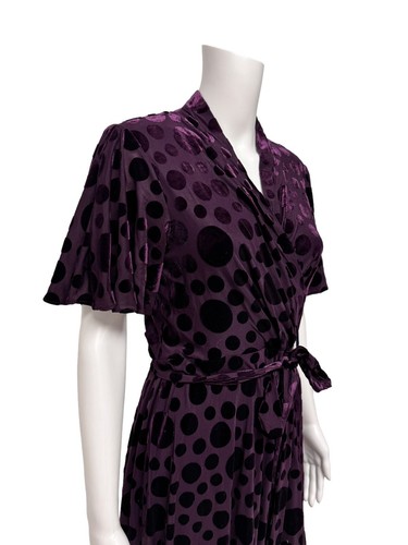 Calvin Klein Womens Velvet Spotted Polka Dot Dress Purple short sleeve Size 14 - Picture 5 of 13