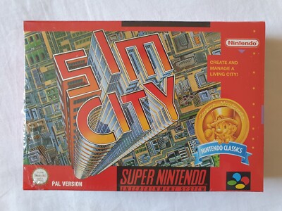 Neu Sealed Sim City Spiel Selten Rot Box SNES UK PAL Super Nintendo Classics NES