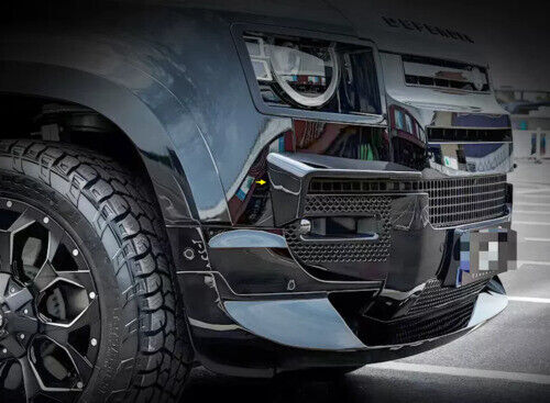 Front Bumper Lip Glossy Black Splitter Fin 2pc For Land Rover Defender 2020-2023 - Picture 1 of 11